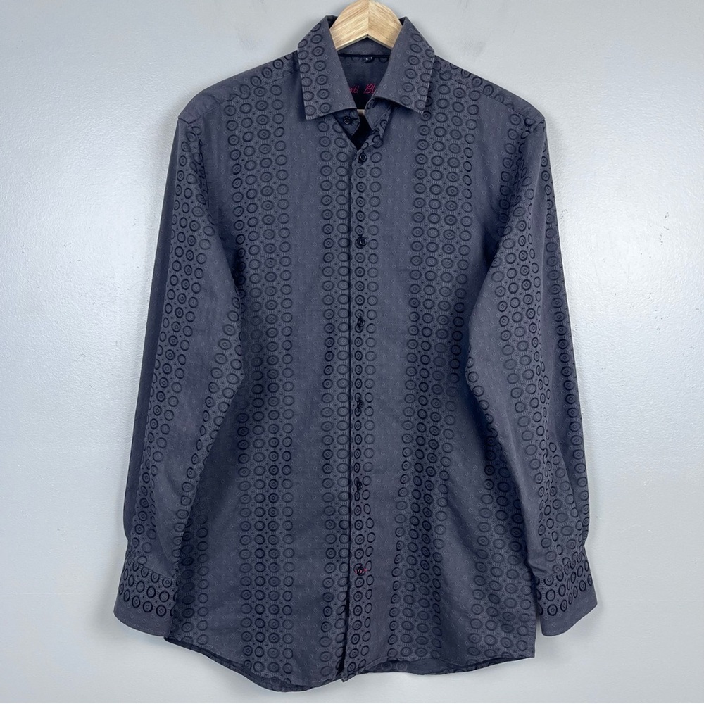Luchiano Visconti Men's Black Label Shirt with Jacquard Geometric Pattern Size S